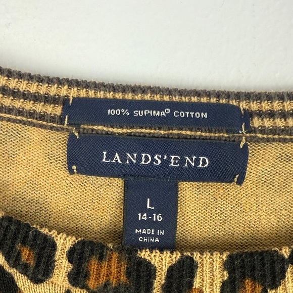 Lands' End 100% Cotton Chic Leopard Print Short Sleeve Large Sweater - Picture 3 of 8